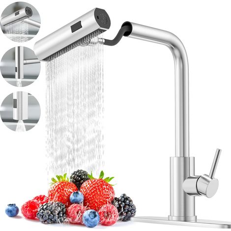 Robinet de cuisine monotrou avec douchette extractible, commande unique, alimentation en eau, robinet extractible, robinet de cuisine haut de gamme en acier inoxydable, commandes tactiles pour une uti (1/5)