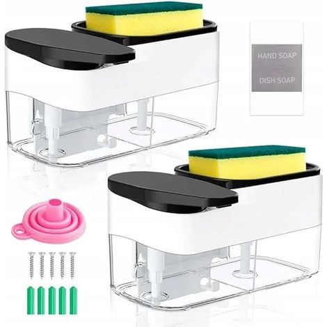 Dispenser di sapone 2 in 1 con porta spugna per lavabo, 1 pezzo (1/3)