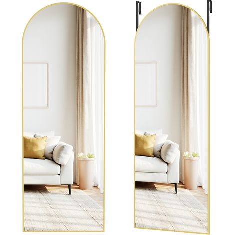 Songmics – Miroir intégral suspendu 120 x 40 cm – Verre trempé haute résistance – Cadre en alliage d'aluminium – Design arqué doré clair