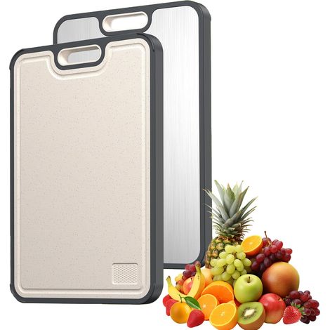 Planche de découpe en titane pur et paille de blé PP, 40,6 x 30,5 cm, double face, grande planche à découper pour cuisine et maison, lave-vaisselle compatible