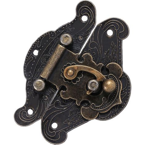 Vintage Hakenverschluss aus bronzefarbener Zinklegierung, Größe S (4,7 cm x 3,7 cm), antike Dekoration für Schmuckkästchen aus Holz (1/5)