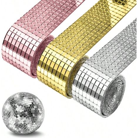 Autocollants décoratifs : ruban décoratif pour surfaces en verre/miroir, mini carrés de verre auto-adhésifs pour DIY, mosaïque, décoration de lieux de fête, couleur rose (1 mètre). (1/5)