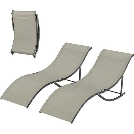 Ensemble de 2 Fauteuils de Jardin Pliables, Transat en Aluminium et Textilène, 61x165x63 cm (1/5)