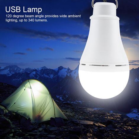 Lampe LED USB rechargeable, ampoule portable étanche, luminaire dimmable pour camping, randonnée, urgence, extérieur, veilleuse nomade, sans fil, 3 modes, idéale kit survie. (1/5)
