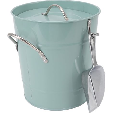 Seau à glace rond multifonctionnel et sécurisé, galvanisé, avec couvercle et pelle à glace, bleu, idéal pour les bars, restaurants et fêtes.