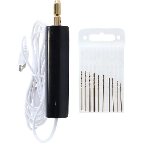 Mini perceuse manuelle pour loisirs créatifs, 5 V, perceuse électrique portable (0,7-1,2 mm) avec forets et clé pour création de résine, bois et porte-clés. (1/5)