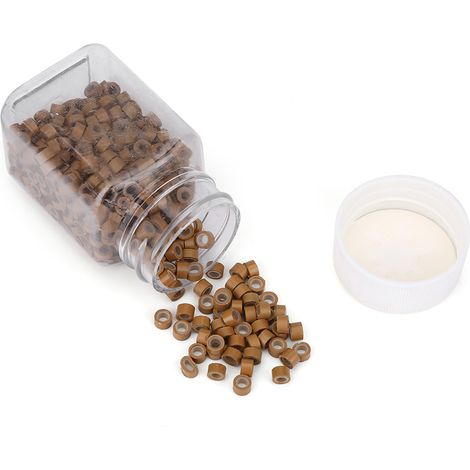 Tubes à mèches en silicone aluminium marron clair, perles micro-anneaux pour extension capillaire, accessoires de tressage, lot de fixation cheveux (1/5)