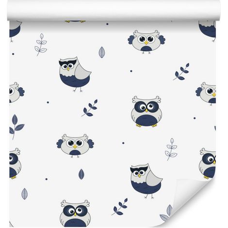 Papier peint Hiboux sur fond de feuilles pour salon et chambre 50x1000 cm (1/5)