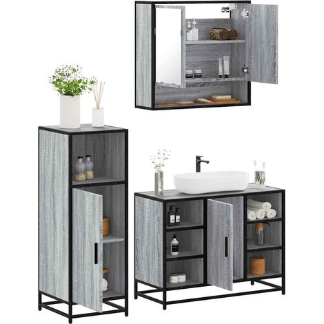 Set de muebles de baño 3 pzas madera contrachapada gris sonoma vidaXL (1/5)