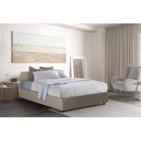 Talamo Italia Lit double Carlotta, Lit conteneur avec revêtement en cuir écologique, 100% Made in Italy, Ouverture frontale, avec matelas Cm 160x200 inclus, Tourterelle, avec emballage renforcé (1/2)