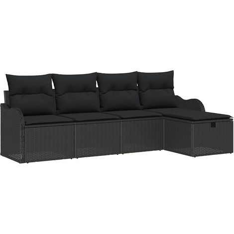 Garden Sofa Set with Cushion Manual 5 pcs Black Poly rattan vidaXL