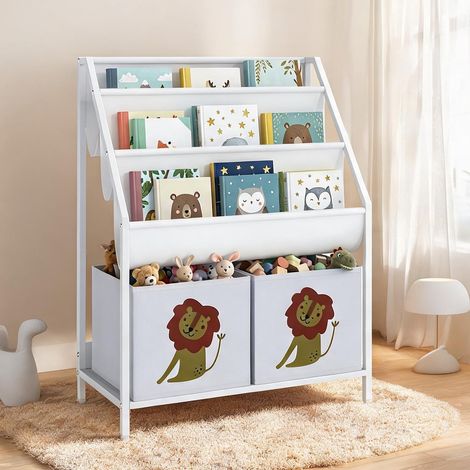 Meuble de rangement enfant 4 étagères avec tiroirs en tissu blanc (1/5)