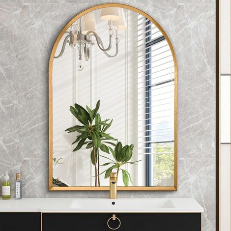 Miroirs arqués pour mur, miroir de salle de bain en métal brossé doré pour salon, chambre à coucher, entrée, meuble-lavabo, décoration d'intérieur, 45 x 65 cm (1/5)