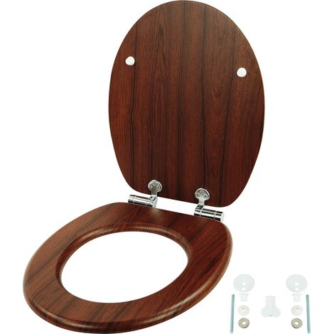 Relaxdays Toilettendeckel, doppelte Absenkautomatik, 37,5 x 43,5 cm, MDF, 150 kg, ovaler Klodeckel, WC Sitz, dunkelbraun
