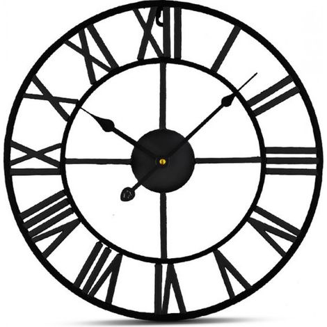 Grande horloge murale en métal noir avec chiffres romains - Design élégant et intemporel - 40 cm (1/5)