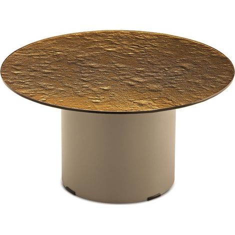 Tavolino tondo WAYLON 60 con base in metallo Beige e piano in vetro martellato Ambra (1/2)