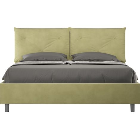 Letto Matrimoniale rivestito in Microfibra - APPIA - Colore: Tè verde - Dimensione Rete: 160x200 - Tipologia Letto: Con Rete e Contenitore (1/4)