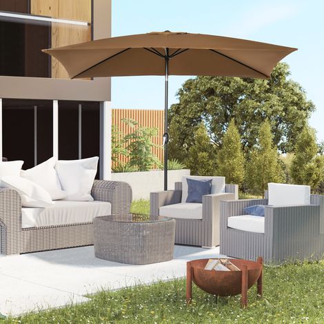 Parasol inclinable rectangulaire protection solaire toile polyester 180 g/m² 2.94L x 1.98l x 2.55H m marron
