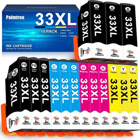 33XL Cartouches d'encre Compatible pour Epson 33XL 33 XL Remplacement pour Expression Premium XP-540 XP-530 XP-640 XP-645 XP-900 XP-630 XP-7100 XP-830 (15 Pack) (1/5)