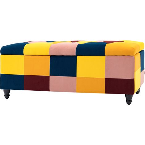 Storage Ottoman, Storage Bench Wood Legs, Footstool, Footrest Velvet Surface for Bedroom, Hallway, Living Room, 114 x 47 x 47 cm, Multicoloured (1/5)