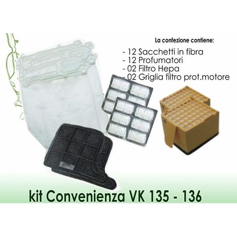 KIT 12PZ. SACCHETTI FOLLETTO KOBOLD VK 135 VK 136 VORWERK FILTRI