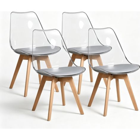 Set di 4 sedie da pranzo grigie con gambe in legno, per cucina e soggiorno - CHICFURN (1/5)