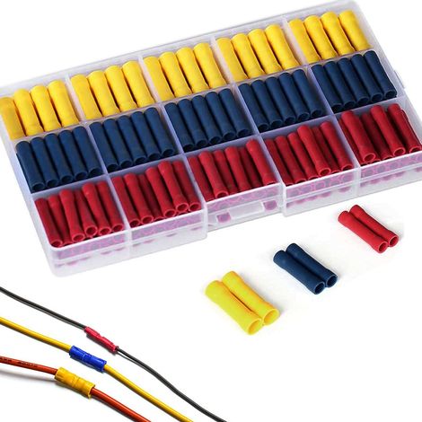 Lot de 200 Connecteur Electrique, Manchon Isolant Cosse Electriques, Cosses à Sertir, Bornes à Sertir de Fil électrique Droites, Connecteurs à Sertir pour Câbles électriques Automobiles