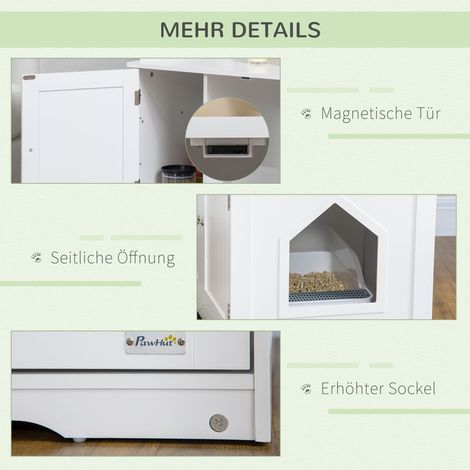 Armoire pour chat, litière cachée avec cloison réglable et portes magnétiques, blanc 86x48x52 cm, meuble élégant pour félin. (1/5)