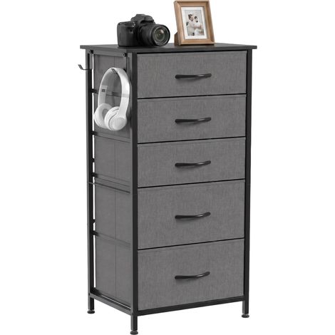 HOMCOM Fabric Chest of Drawers, 5 Drawer Dresser for Bedroom, Charcoal Grey (1/5)