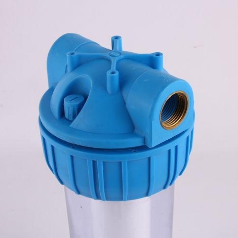 Porte filtre à eau standard 9 pouces 3/4 avec cartouche filtrante 20 microns pour filtration des sédiments et particules raccordement sur canalisation (1/4)