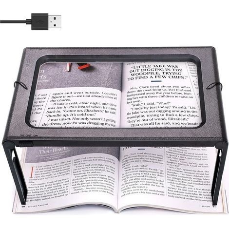 Pleine Page Loupe de Lecture Loupe sur Pied Rectangulaire Mains Libres avec 6 LED Lampe Lentille de Grossissement 3X pour Lire pour Livres, Bijoux, Personnes âgées, Malvoyant, Couture (1/5)