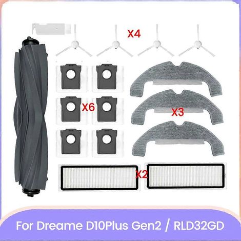 17-teiliges Set für den Dreame D10 Plus Gen 2/RLD32GD Saugroboter: Hauptbürste, Filter, Staubbeutel und Reinigungstuch. (1/5)