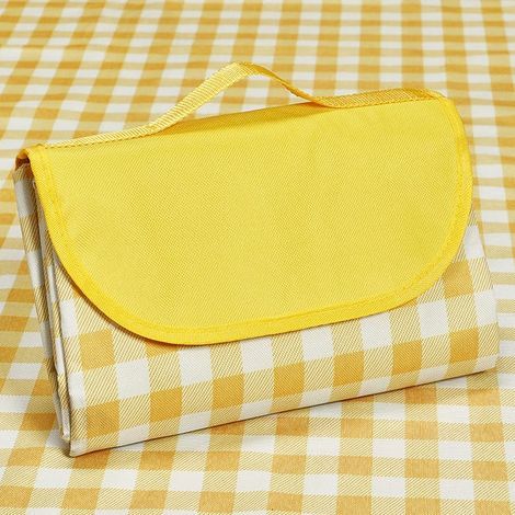 Picnic blanket (yellow) 200 x 200 cm, foldable picnic tablecloth, waterproof and sand-proof beach mat (1/5)