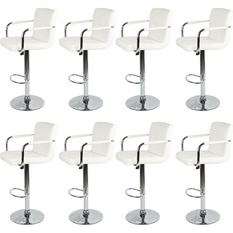 Lot de 8 Tabourets de Bar (Blanc) Chaise de Bar Chaise Lounge avec Dossier et Accoudoir, Hauteur Réglable de 54.5cm - 75.5 cm (1/5)