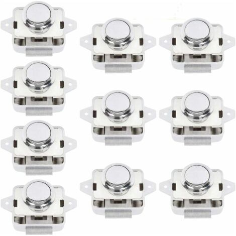 Cerradura de puerta con pulsador - Cerradura para armario de furgoneta camper, cerradura para muebles de autocaravana, caravana, furgoneta, casa rodante, color plata, 10 unidades