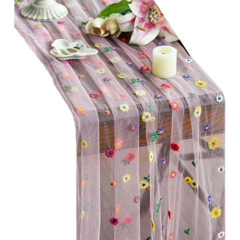 Nappe en dentelle brodée à la main, motif floral éclatant, tissu polyester pour la décoration de table (PK) (1/5)