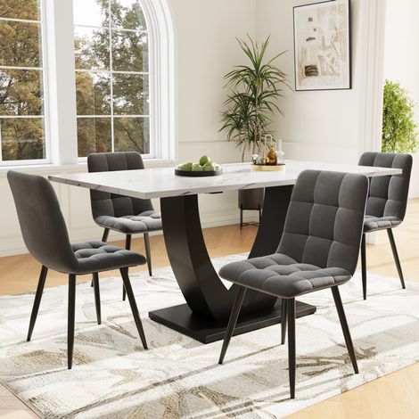 Set tavolo e sedie 5 pezzi, tavolo da pranzo 140 x 80 x 75,5 cm, bianco HAVRYA (1/5)
