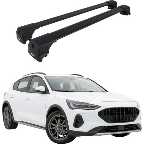 OMAC Aluminium Dachträger Querträger für Ford Focus IV Active 2018-2025 – City Crash – ISO/PAS 11154:2006 – Abschließbar – Max. 75 kg – 2 Stangen Schwarz
