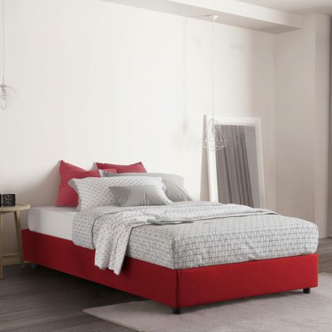 Talamo Italia - Letto piazza e mezza Aftis, Letto contenitore con rivestimento in tessuto, 100% Made in Italy, Apertura laterale, con materasso Cm 120x190 incluso, Rosso (1/5)