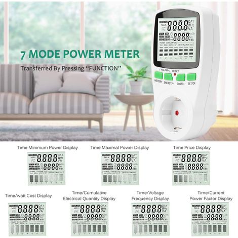 Electricity Usage Monitor, Electric Meter Outlet with 7 Modes and LCD Display, Multifunctional Power Meter Outlet for Energy Saving 3680W Max1 Piece