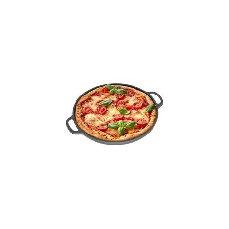 Plaque Pizza Four avec Poignées - Poêle En Fonte Antiadhésive pour Cuisinière, Four, Bbq, Feu de camp - Assiette a Pizza et Plaque de Cuisson pour Préparer, Griller, 30 cm