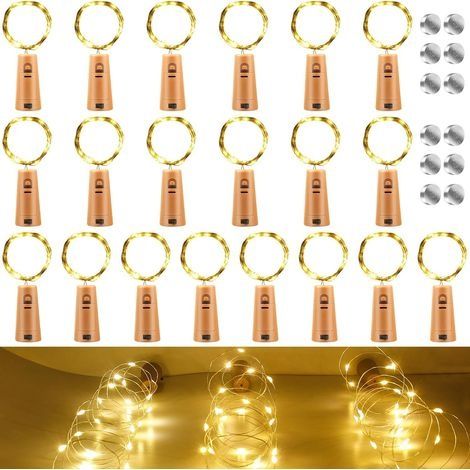 Guirlandes Lumineuses, 20 LED Bouteille Guirlande avec 12 Piles de Rechange (LR44), Blanc Chaud Bouteille Lumineuse pour Halloween Noël, Fête, Mariage (1/5)