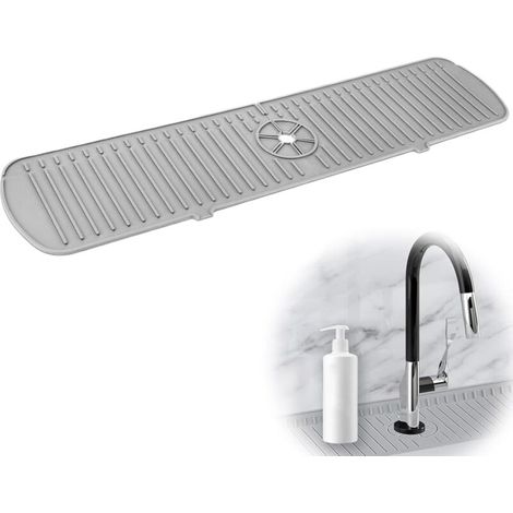 Bardusch-Tapis robinet silicone 61×14,5 cm gris, coin pliable, collecteur gouttes. (1/4)