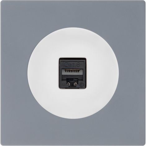 Prise RJ45 CAT6 blanc glossy DOM + plaque simple gris (1/5)