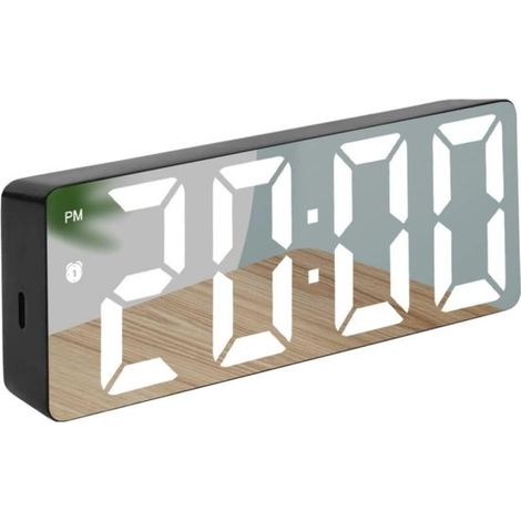 Réveil miroir LED - coloris noir et blanc - horloge numérique - affichage de la température - de la date et du calendrier - capteur de lumière (1/5)