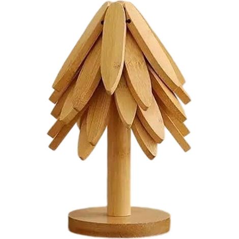 Dessous de plat en bois sapin de Noël pliable isolant pour plats chauds bols tasses - Ensemble bambou (1/5)