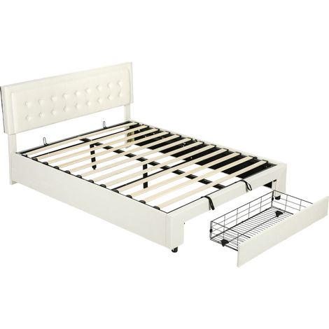 King Size Ottoman Bed Frame, Front Drawer - Cream (1/5)