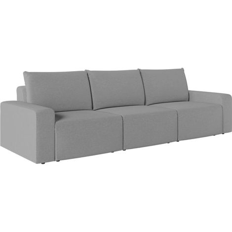 Canapé droit fixe 3 places ROMANE en tissu Easy Clean antitache - Gris (1/5)
