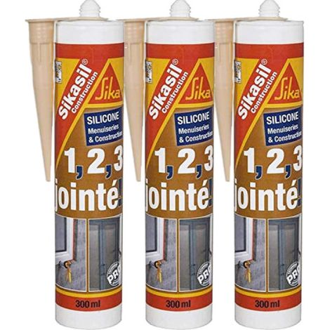 3er-Set Silikon-Dichtstoffe SIKA Sikasil Bau - Beige - 300ml