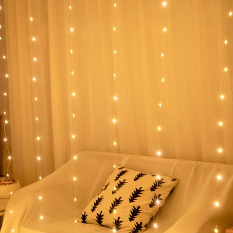 Lumineuse Rideau, 3M3M Rideau Lumineux 300 LED 8 Modes d'Éclairage Rideau de Lumière USB Blanc Chaud pour Décoration de Noël Intérieur Extérieur Fenêtre Fête Mariage Anniversaire (1/2)